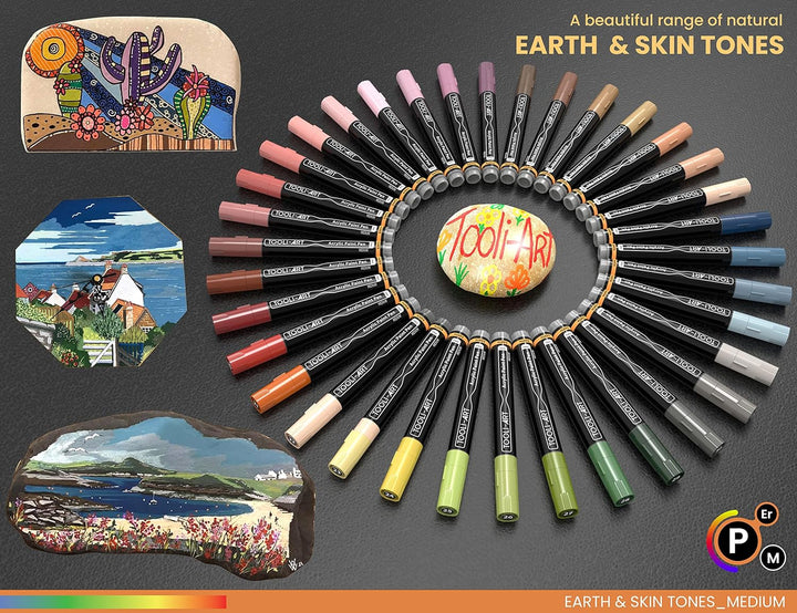 36 Acrylstifte Haut- und Erdton-Marker-Set für Felsmalerei, Leinwand, Tassen Glas Kunststoff Holz, M