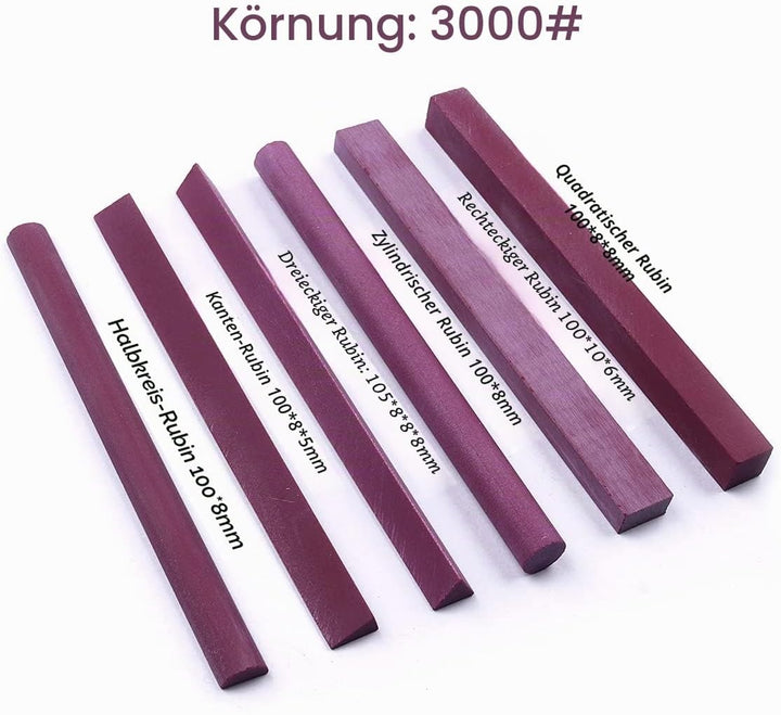 ATOPLEE Schleifstein / Abziehstein / Stichel / Schleifwerkzeug, Körnung 3000#, Rubin, 6 Stück in 6 F