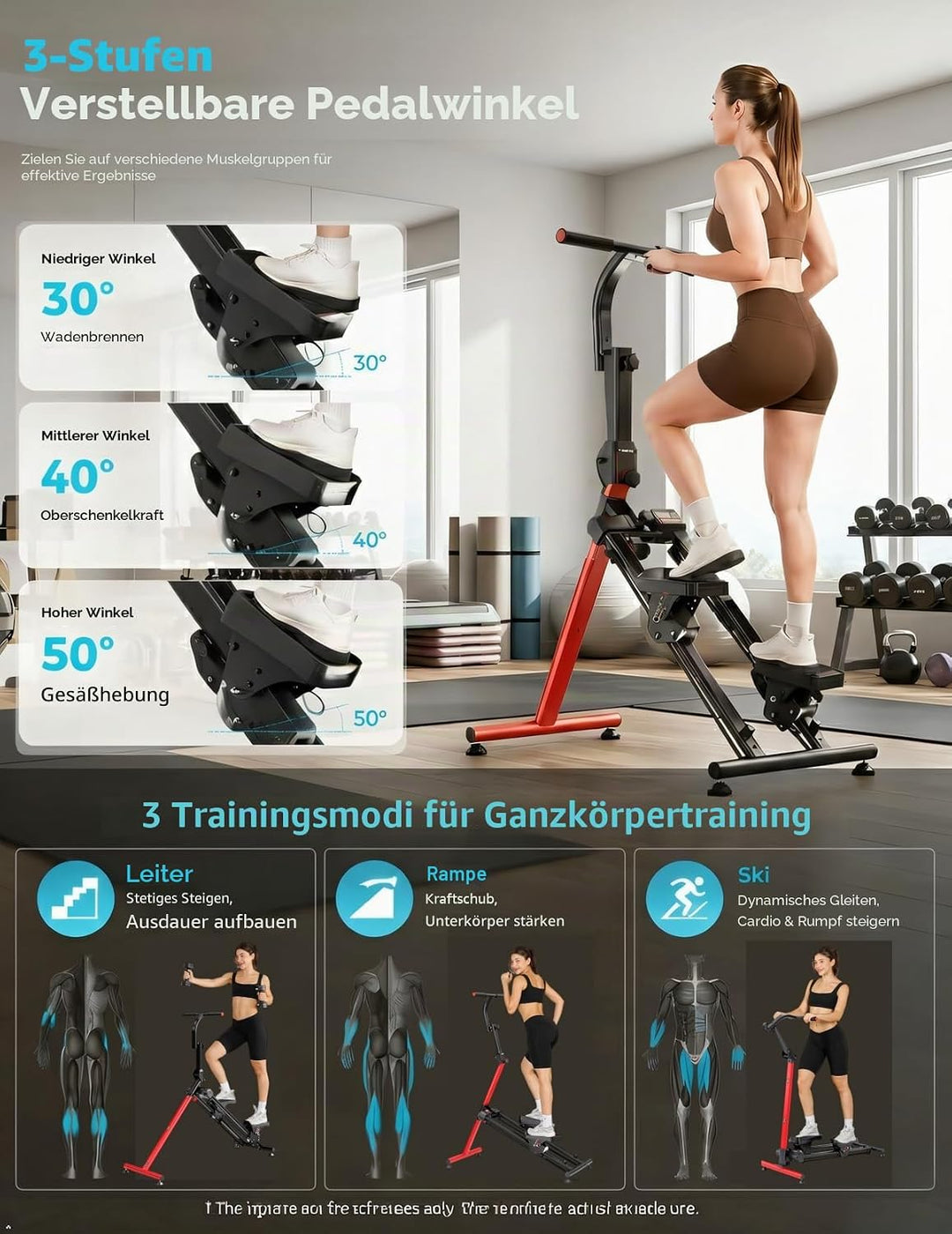 Treppenstepper Trainingsgerät, Verstellbarer Treppensteiger mit 3 Workout-Modi, klappbarer Cardio-St