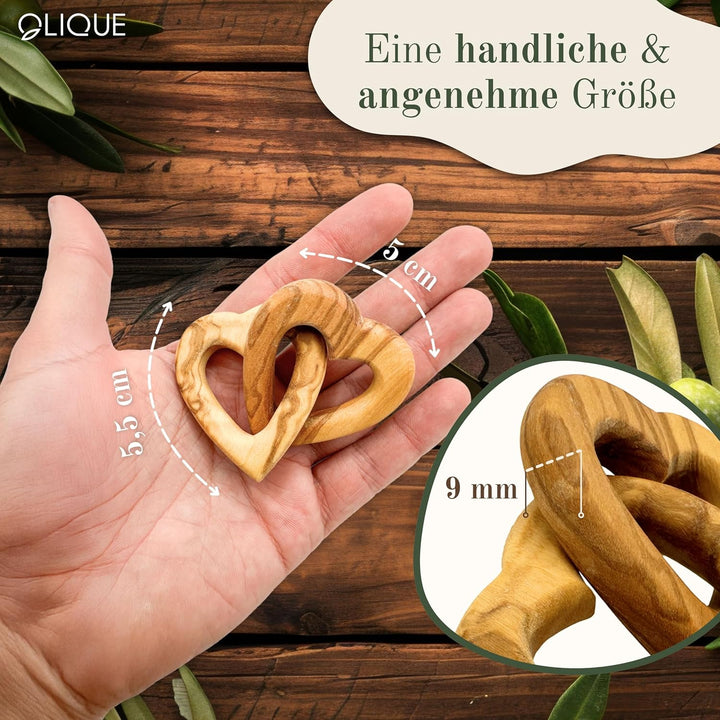 Holzherzen personalisiert, Olivenholz - Verbundene Holz Herzen mit Gravur als individuelles Geschenk