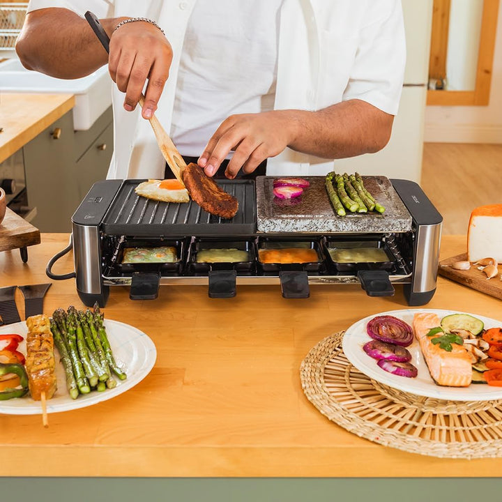 Cecotec Raclette Cheese&Grill 16000 Inox MixGrill, 8 Personen, 1400 W Grill, einstellbares Thermosta