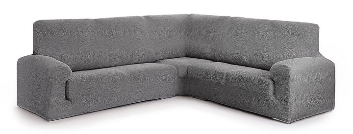 Milica Bezug für Ecksofa aus anpassbarem Stoff, normale Grösse (bis zu 450 cm), Farbe 16 Dunkelgrau