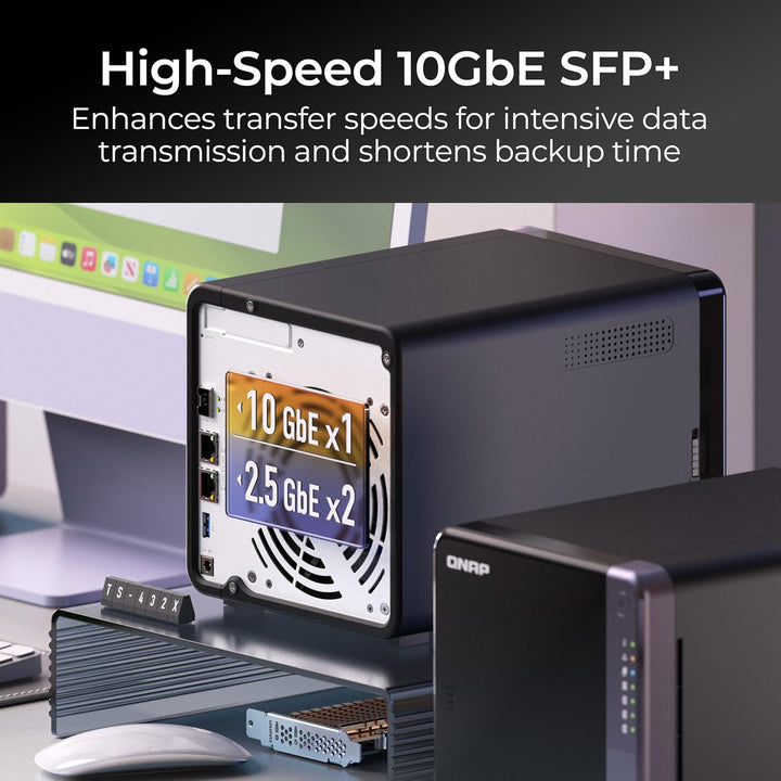 QNAP TS-432X-4G-PE | 4-Bay, ARM CPU, 4GB RAM, 10GbE SFP+, PCIe Gen3, Tower NAS, NAS