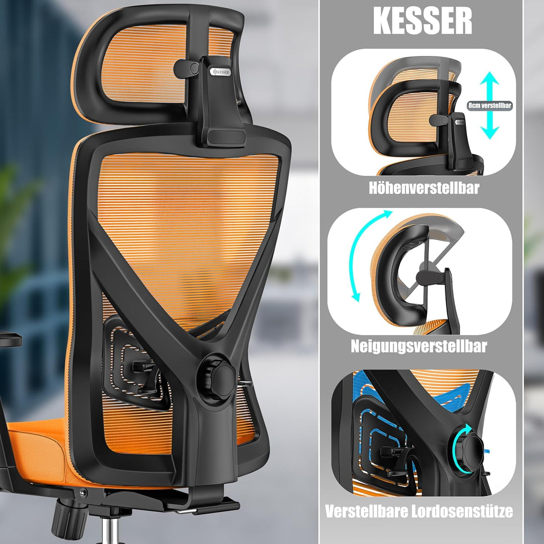 KESSER® Bürostuhl Ergonomisch mit verstellbaren Armlehnen | Drehstuhl mit Lendenwirbelstütze Rückens