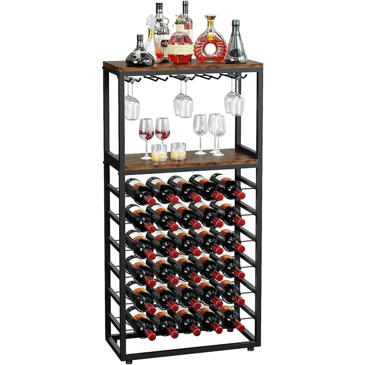 Dripex Weinregal für 30 Flaschen, Freistehender Flaschenregal mit Glashalter und Tischplatte, Metall