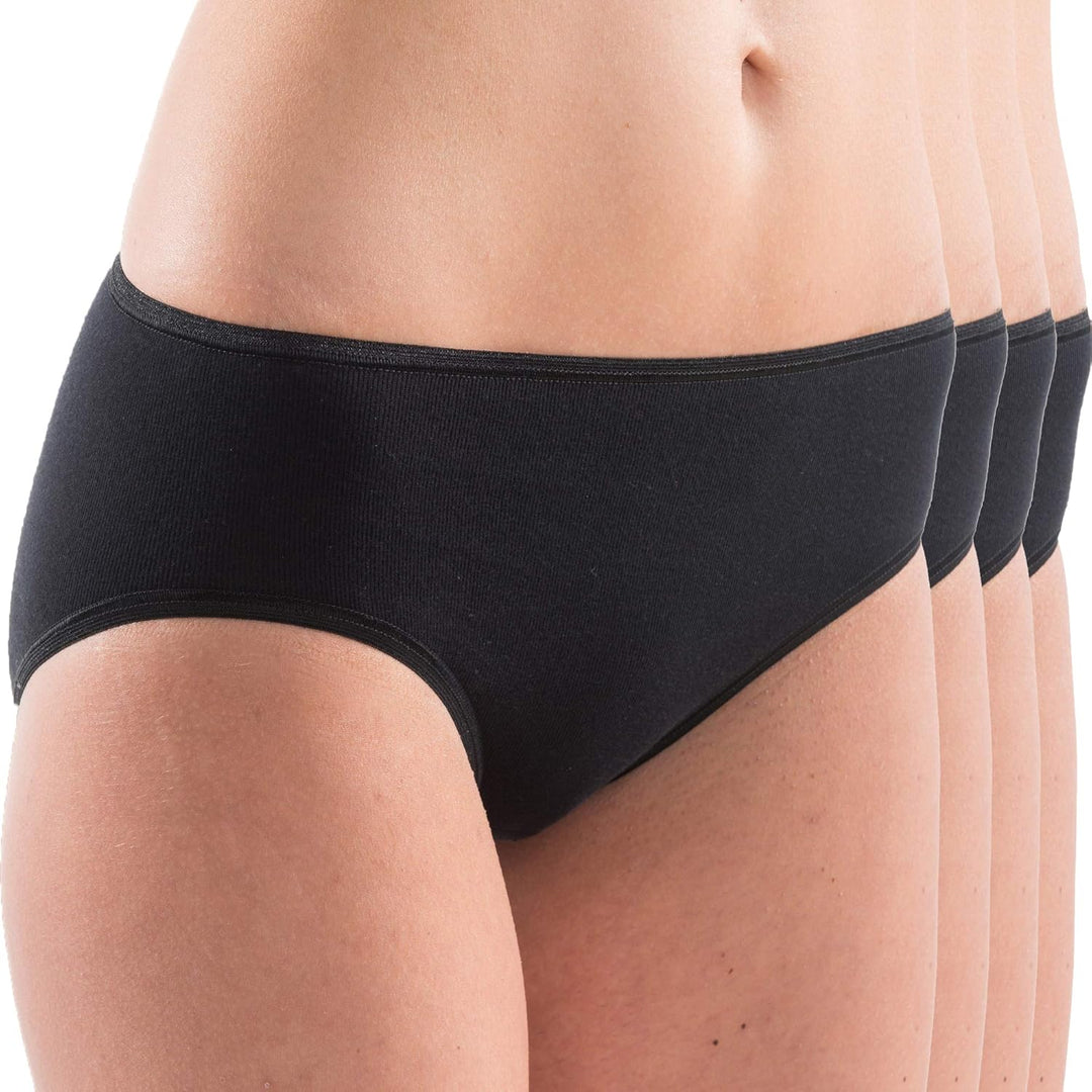 HERMKO 1031 Damen Midi-Slip Bio-Baumwolle 4er Pack (Weitere Farben), Schwarz