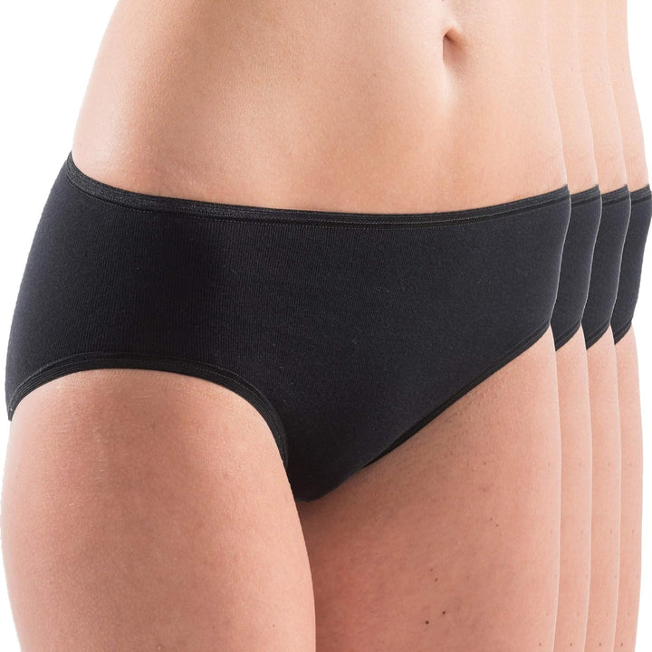 HERMKO 1031 Damen Midi-Slip Bio-Baumwolle 4er Pack (Weitere Farben), Schwarz