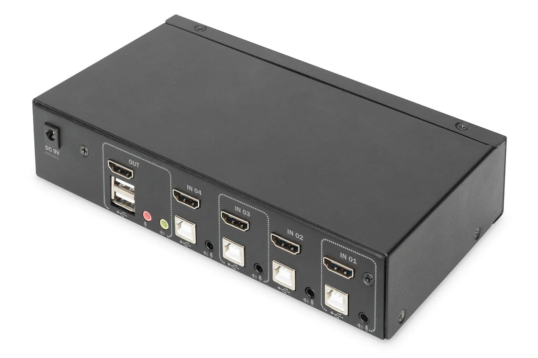 DIGITUS KVM-Switch HDMI – 4-Port Single-Display – 4 PC 1 Monitor – 1x Maus, Tastatur & Audio für 4 C