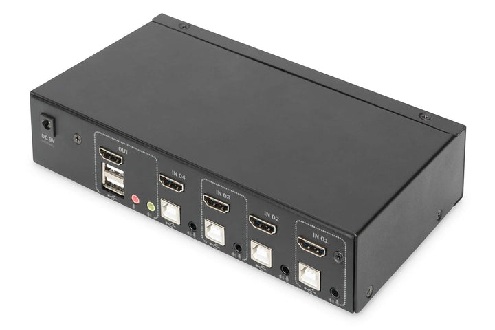 DIGITUS KVM-Switch HDMI – 4-Port Single-Display – 4 PC 1 Monitor – 1x Maus, Tastatur & Audio für 4 C