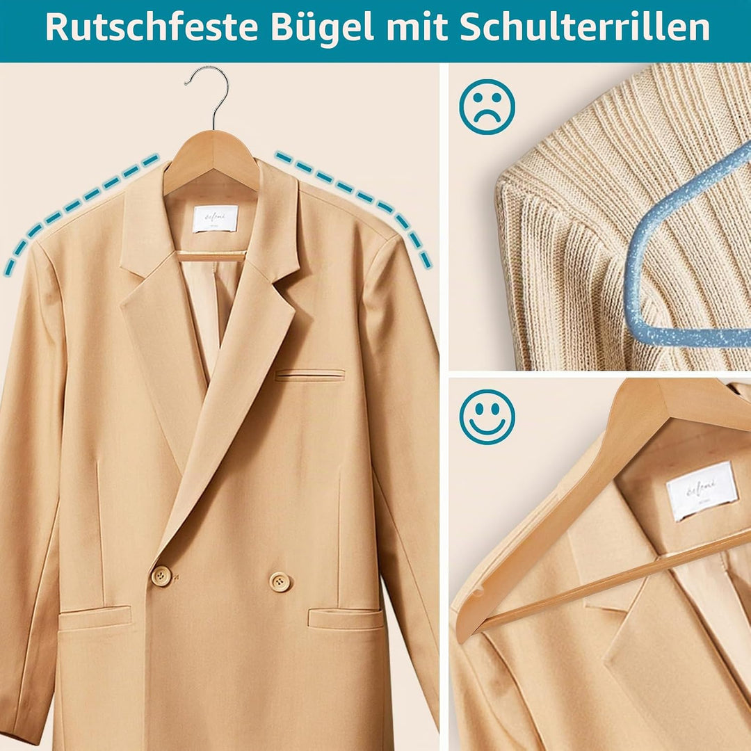 ABHENG 30 Stück Kleiderbügel aus Holz, 360° drehbarer Haken, Anzugshänger mit rutschfesten Kerben, K
