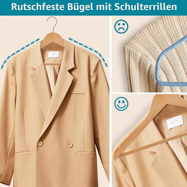 ABHENG 30 Stück Kleiderbügel aus Holz, 360° drehbarer Haken, Anzugshänger mit rutschfesten Kerben, K