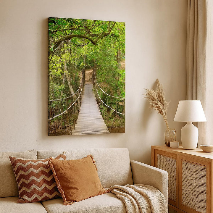 Bilder auf Leinwand 55x100cm Leinwandbild mit Rahmen Fussgängerbrücke Wald Abenteuer Gross Wanddeko