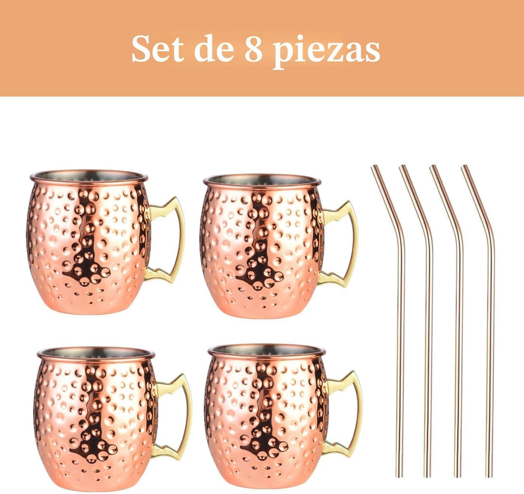 izdeel Moscow Mule Becher 550ml Kupferbecher mit 4 Strohhalme, Cocktail Kupfer Gin Gläser aus Lebens