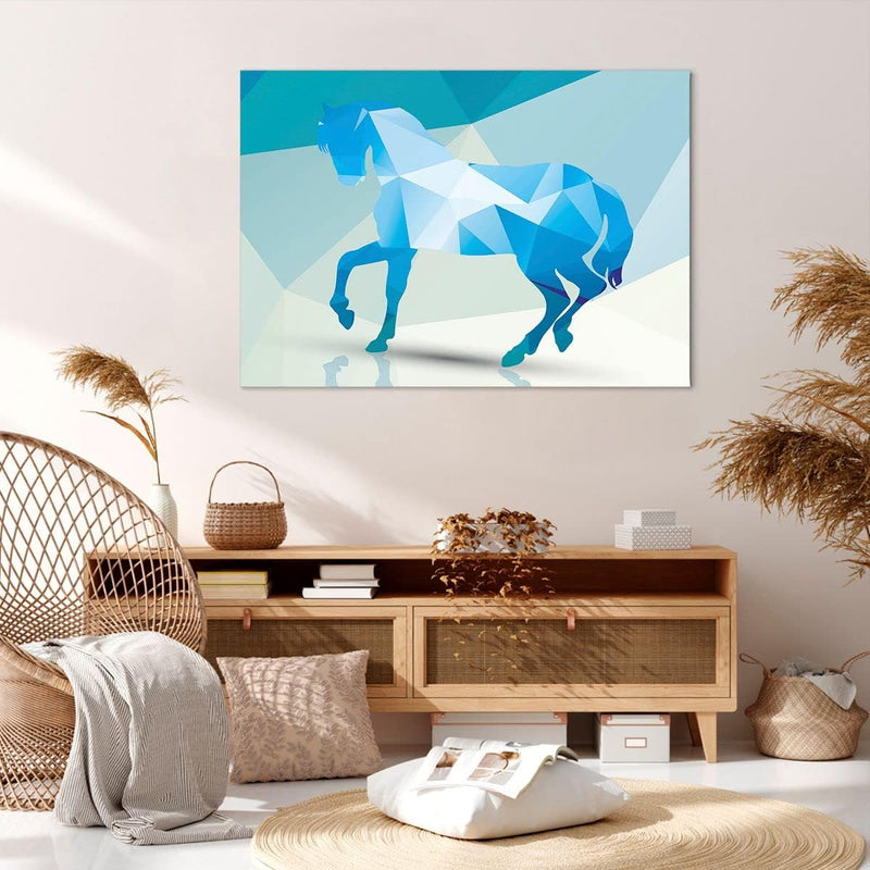 Bilder auf Leinwand 100x70cm Leinwandbild Pferd Illustration modern Grafik Gross Wanddeko Bild Schla