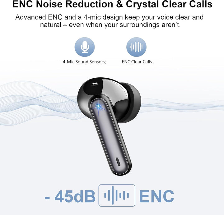 Bluetooth Kopfhörer, In Ear Kopfhörer Kabellos Bluetooth 5.4 mit 4 ENC Noise Cancelling Mics, 2026 K