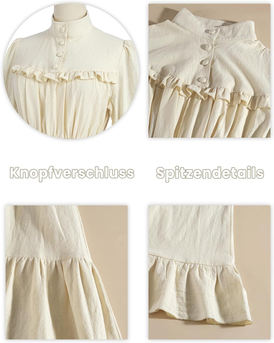 FCCAM Renaissance Kleid Mittelalter Kleidung Damen Vintage Kleider Damen Kleid Langarm Viktorianisch