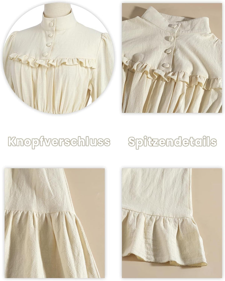 FCCAM Renaissance Kleid Mittelalter Kleidung Damen Vintage Kleider Damen Kleid Langarm Viktorianisch