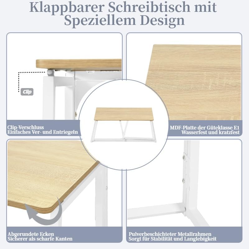 1 Stück Klein Klapptisch Schreibtisch 80CM Breite Computertisch Laptoptisch Klappbar Laptop Computer