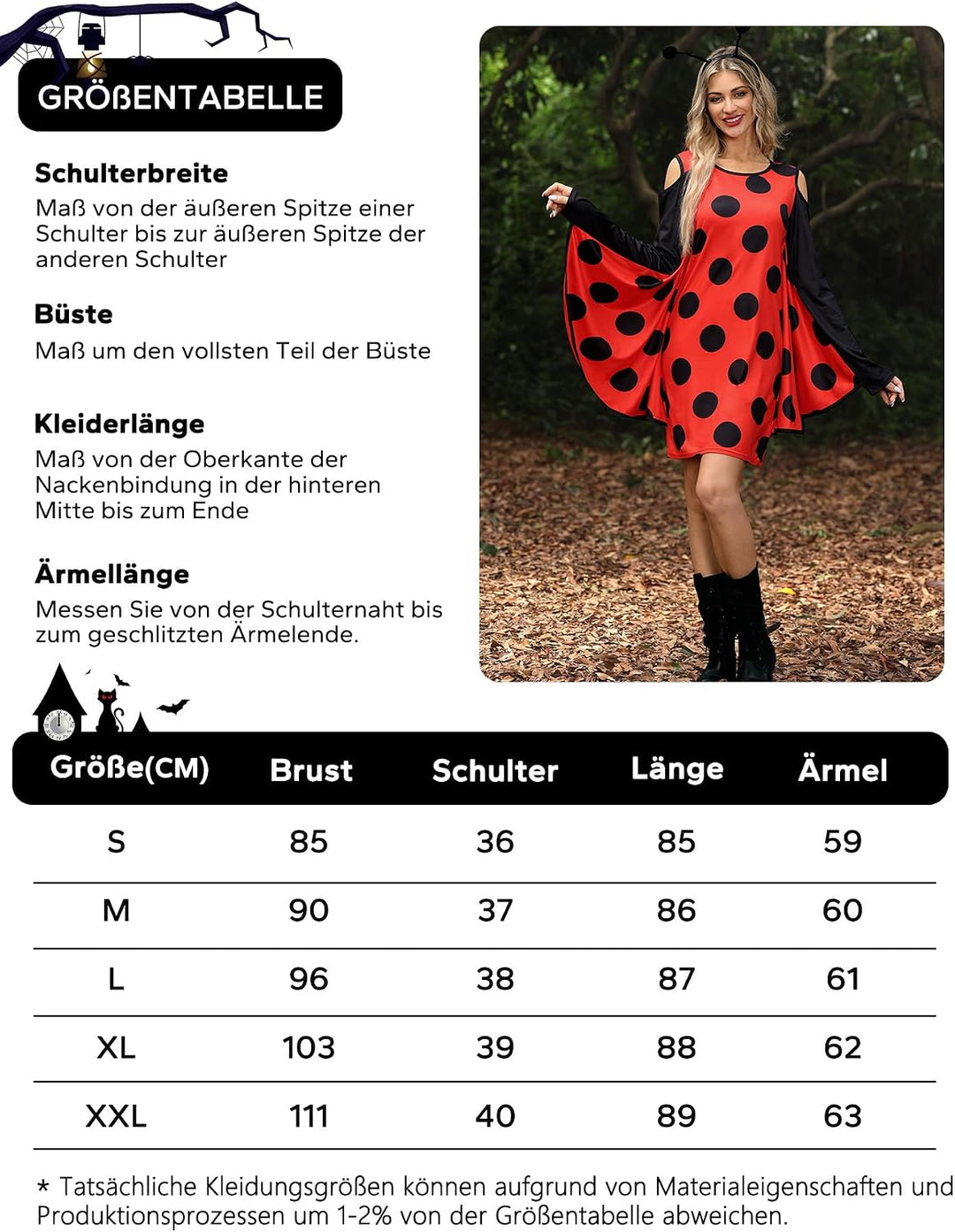 For G and PL Damen Halloween Karneval Langarm Insekt Cosplay Kostüm Kalte Schulter Party Kleid S-XXL