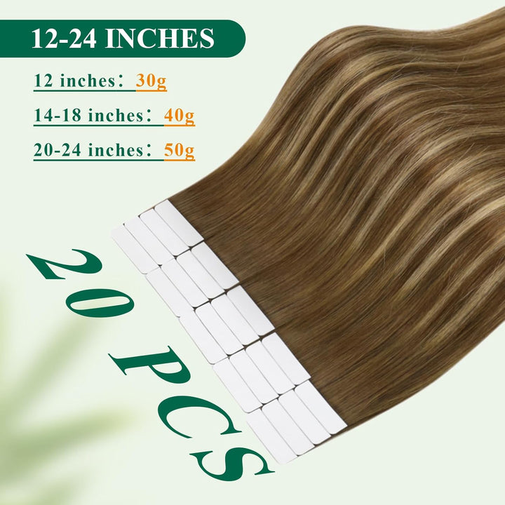 Easyouth Tape on Extensions Echthaar Glue in Haar Extensions Echthaar Farbe Mittelbraun Mix Honigblo