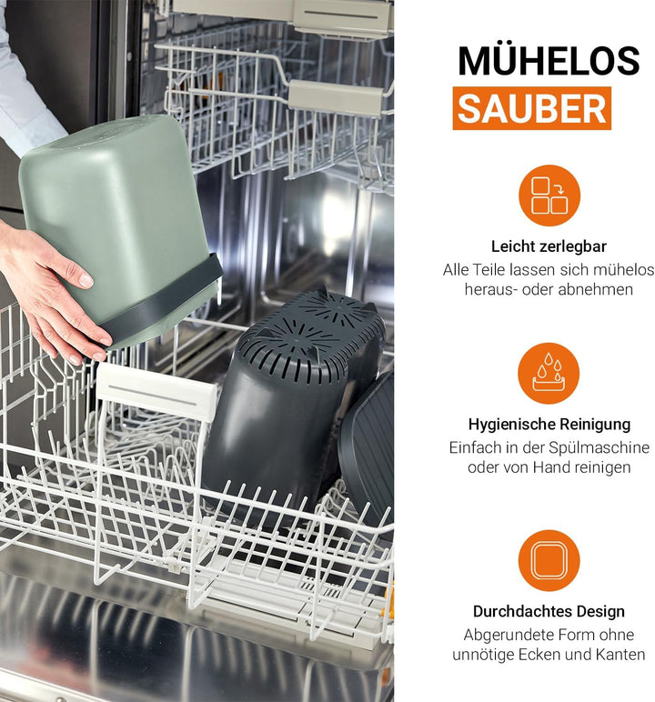 GARANTIA NOVA Biomülleimer Küche 8L Agave/Graphite Grey - Geruchsdichter Komposteimer für Küchenabfä