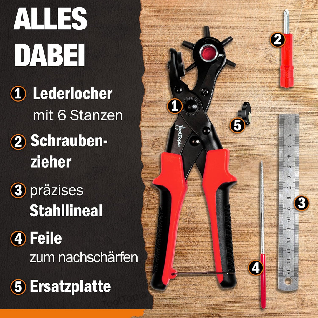 Lochzange für Leder [KOMPLETTSET], Locheisen | Lochstanzer als Leder Werkzeug, Papier, Gürtel Locher