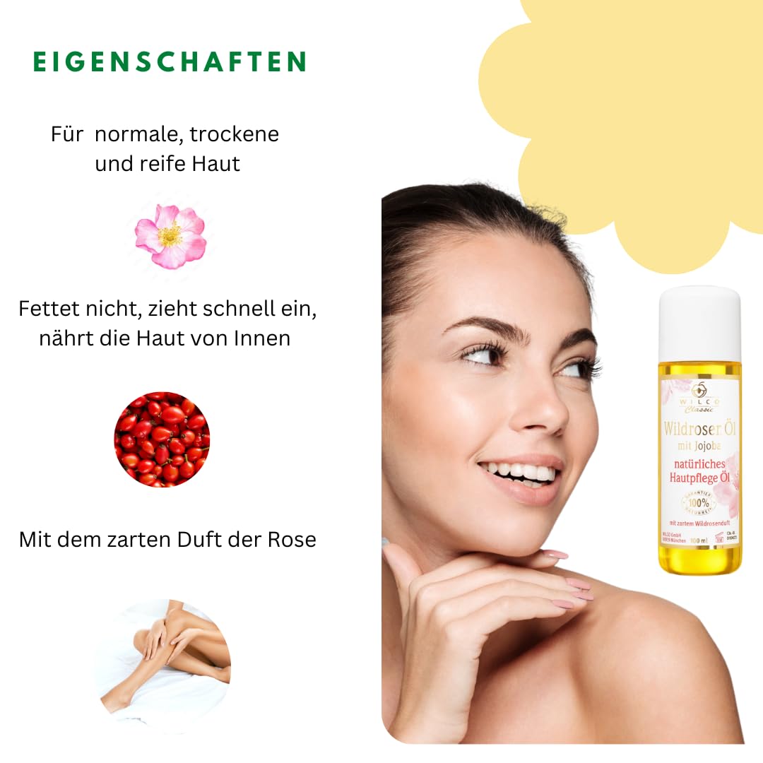 Wildrosen-Öl, Wilco Classic, 100% Naturrein, für Körper und Gesicht. Gesichts und Haut-Öl. Mit zarte