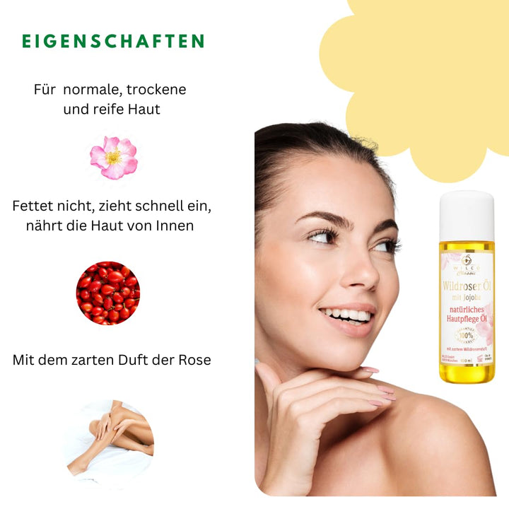 Wildrosen-Öl, Wilco Classic, 100% Naturrein, für Körper und Gesicht. Gesichts und Haut-Öl. Mit zarte