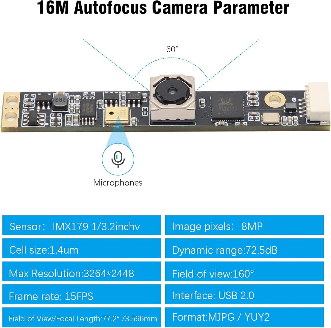 USB Kamera modul Autofokus mit Mikrofon Binghe 8MP Autofokus Kamera 60° Autofoku Kameramodul mit 1m