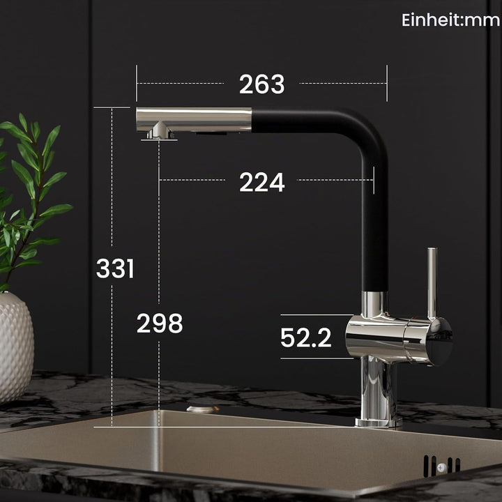 CECIPA Wasserhahn Küche, Küchenarmatur Ausziehbar mit Zwei Strahlmodi, Einhebel Mischbatterie für Sp