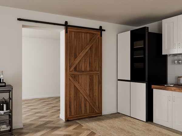 TSMST TSMST 5,5 Fuss Schiebe-Scheunentor-Hardware-Kit, robustes Holz-Schiebetür-Schienen-Kit für 48