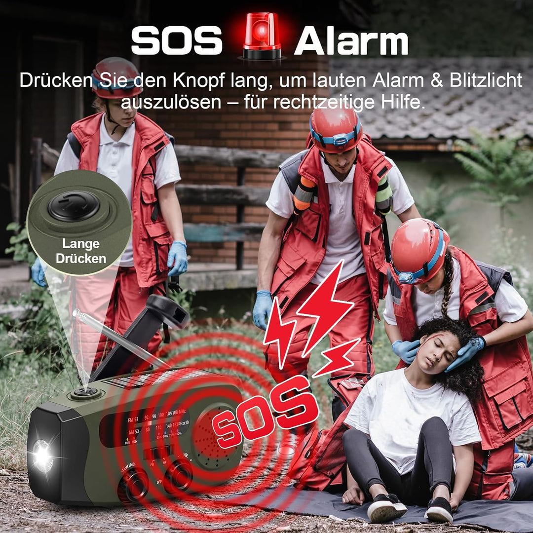 Notfall Kurbel Radio, 2000mAh/7400mWh Akku Kurbelradio Solar Batterie Power Bank USB AM/FM Radio mit