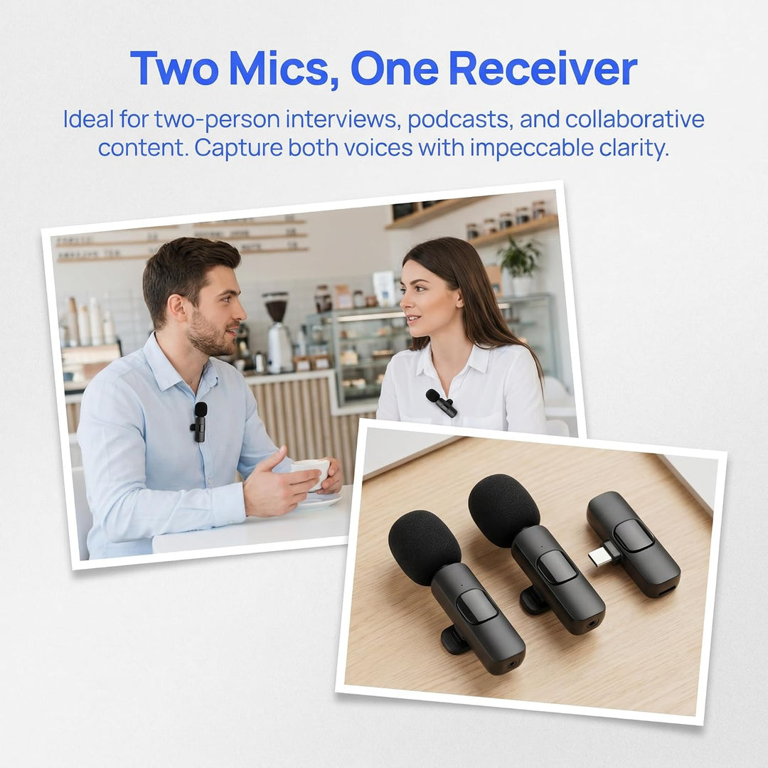 Kabelloses Lavalier Mikrofon für iPhone, Android und PC, Mini Mikrofon mit USB-C &amp; Lightning, 10h Ak