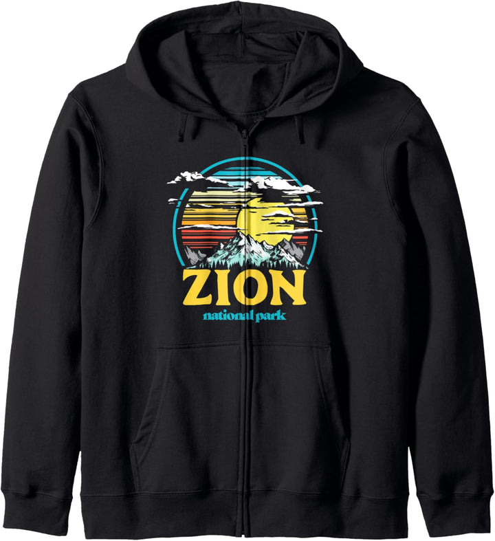 Retro Zion National Park Vintage 80s Style Mountains & Sun Kapuzenjacke