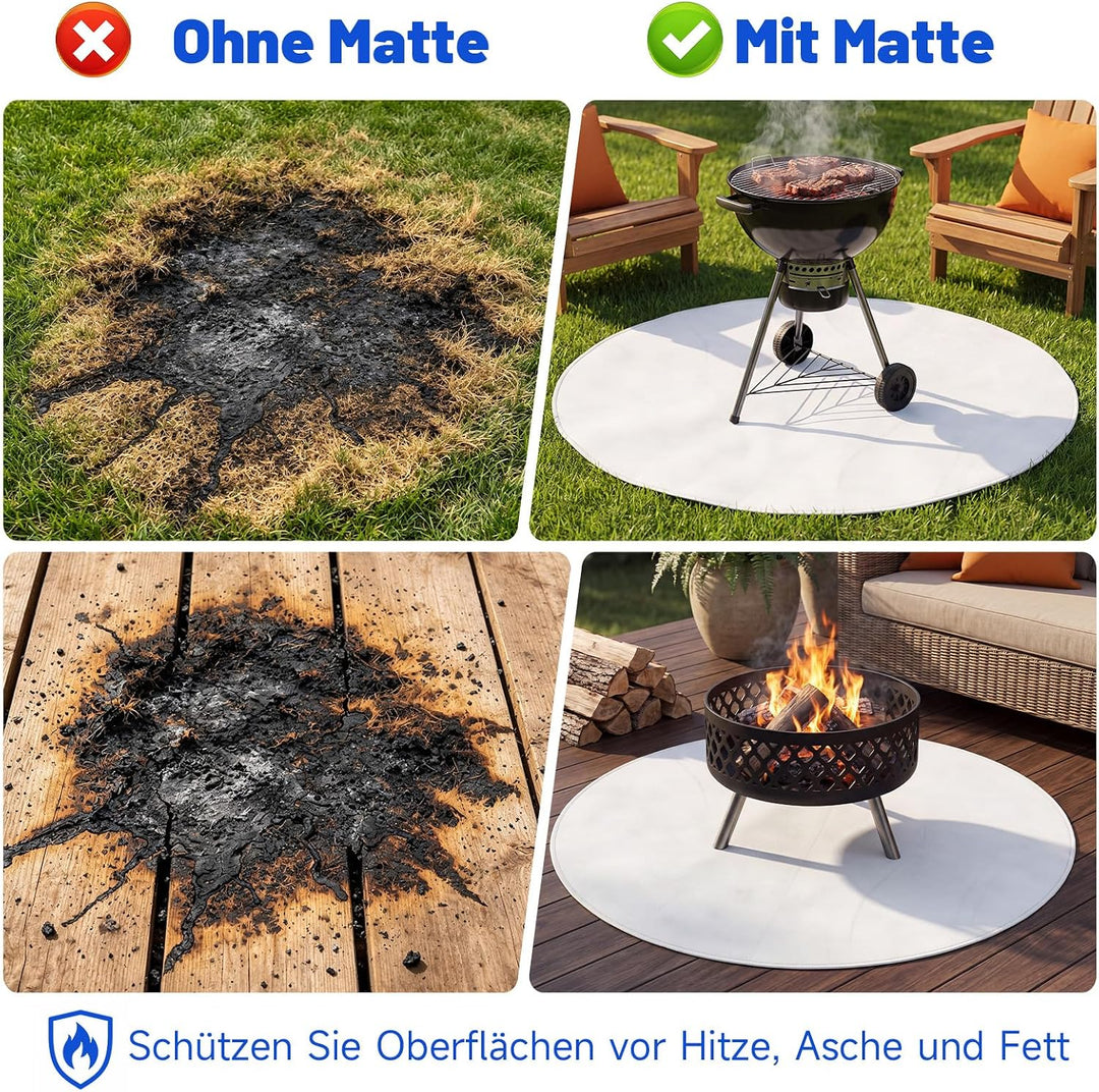 Qivine 120cm/48 Zoll Grillmatte Bodenschutz Rund Hitzebeständig bis 2000°F Silber 120 x 120 x 0.1 cm
