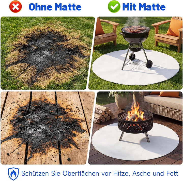 Qivine 120cm/48 Zoll Grillmatte Bodenschutz Rund Hitzebeständig bis 2000°F Silber 120 x 120 x 0.1 cm