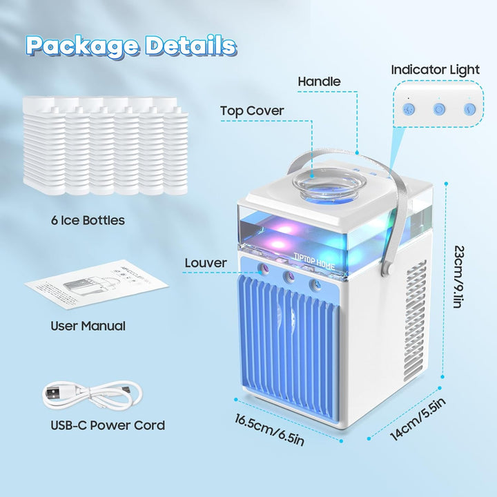 Mobile Klimaanlage, 5 in 1 Mini Klimagerät mit App-Steuerung, Persönlich Ventilator mit 800ml Wasset