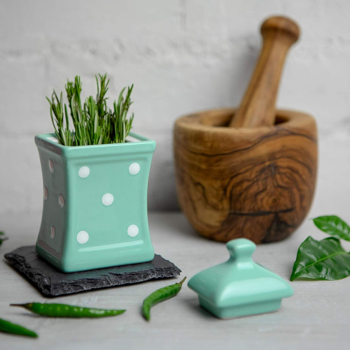 City to Cottage® - Keramik Behälter Küche 150 ml | Türkis und Weiss | Polka Dots | Handgemacht | Beh