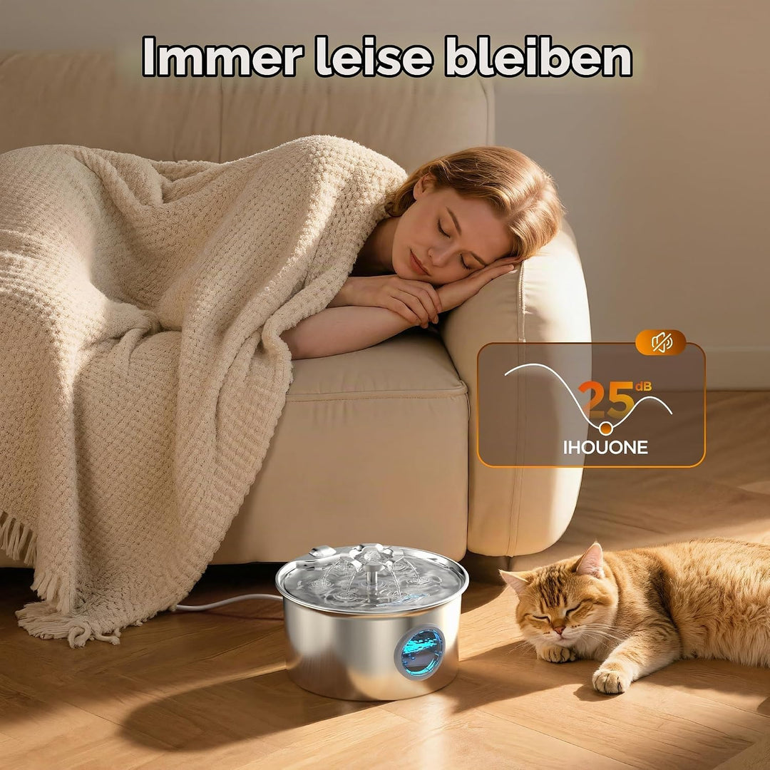 Katzenbrunnen für Katzen Edelstahl Katzentrinkbrunnen: 2.6L Katzenbrunnen für Katzen - Super Silent