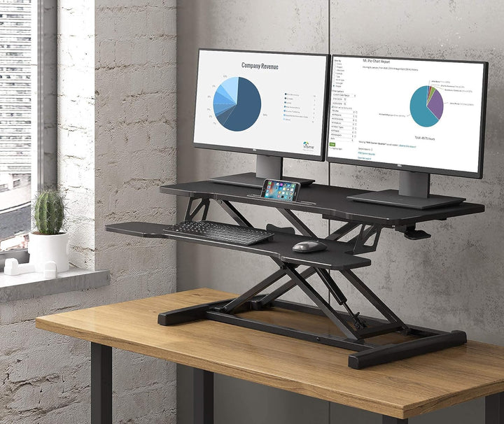 FITUEYES Höhenverstellbar Schreibtischaufsatz Büro Sitz Steh Computertisch 92 * 40 cm Stehpult mit T