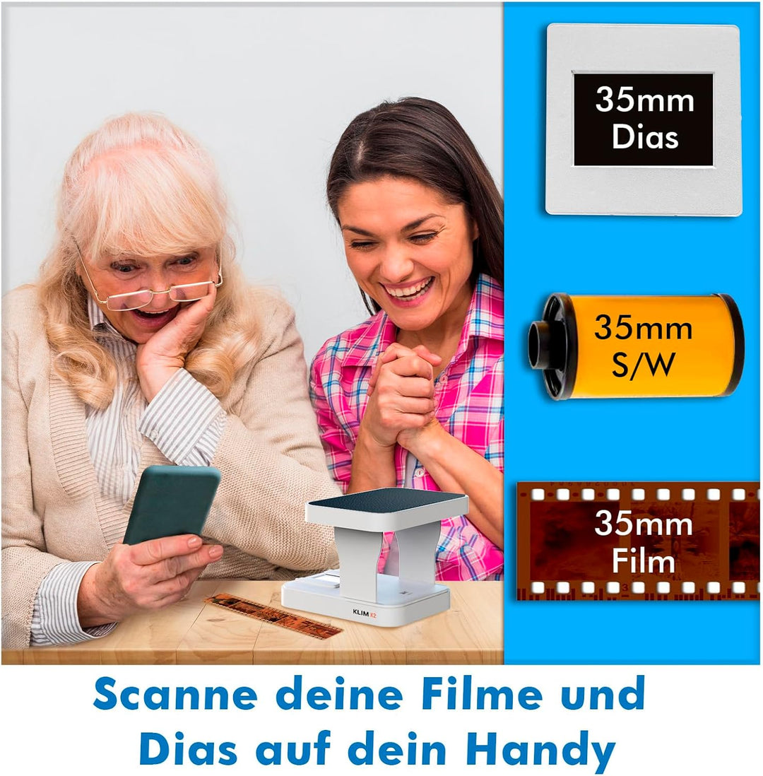 KLIM K2 Mobile Film Scanner 35mm + NEU 2024 + Positiv- &amp; Negativ- Dia Scanner + Fotoscanner zum digi