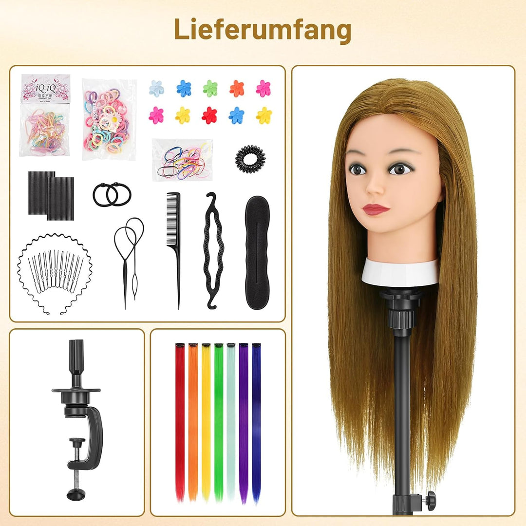 TwoWin Friseurkopf mit Haaren, 26 Zoll (66 cm) 80% Echthaar Mannequin Kopf, Trainingskopf für Stylin