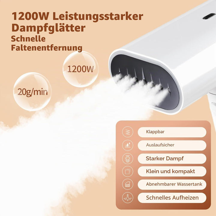 Dampfer für Kleidung,Handdampfer mit horizontalem und vertikalem Dampfen, 20s Aufheizen 120ml Wasser