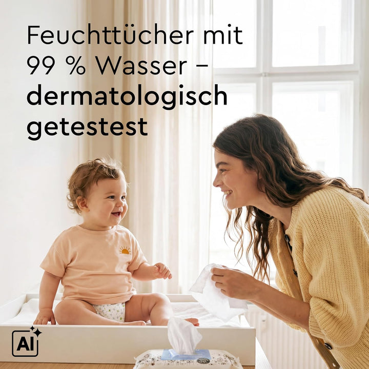 LILLYDOO Baby Feuchttücher mit 99% Wasser, 10 x 60 Stück (600 Feuchttücher), 100% plastikfreies Tuch