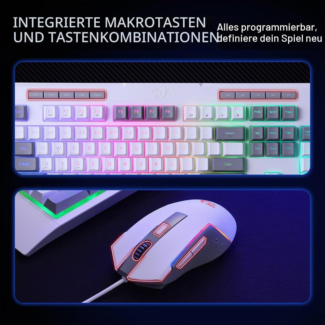 Redragon S151 Gaming-Tastatur- und Maus-Kombination, 104 Tasten K525 kabelgebundene RGB-Membrantasta