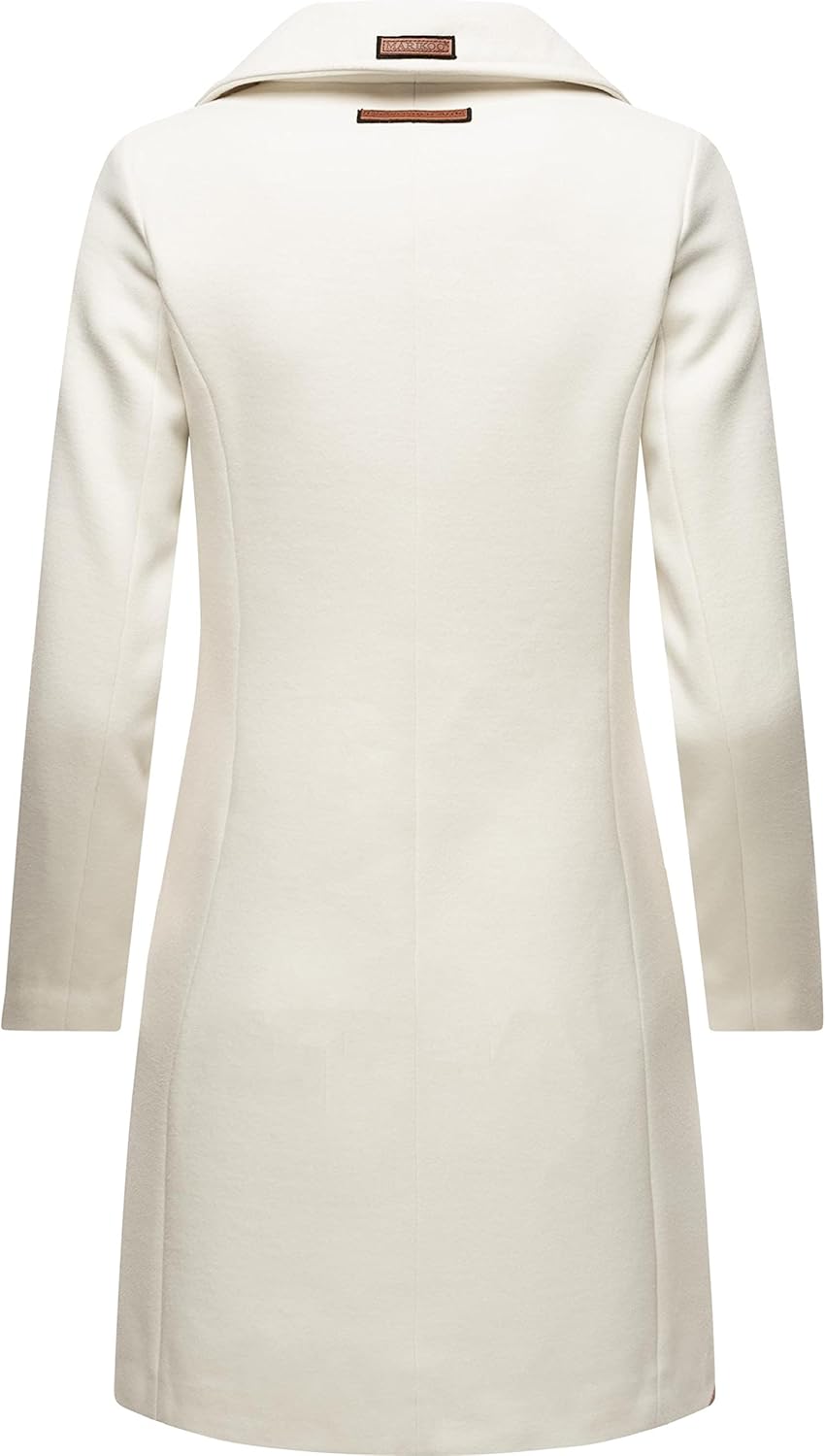 MARIKOO Damen Wollmantel Langer Trenchcoat mit Reversekragen Nanakoo XS-XXL XL Offwhite, XL Offwhite