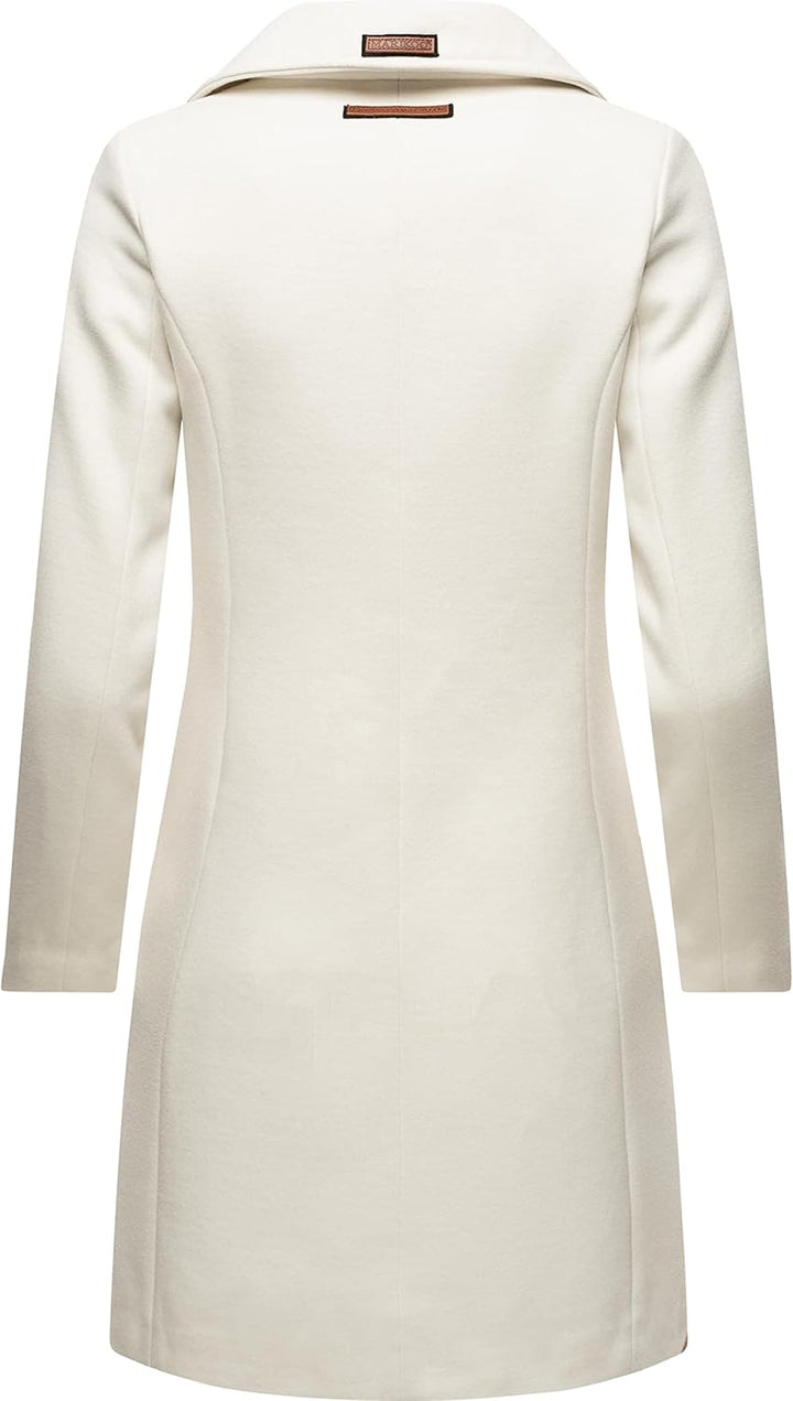 MARIKOO Damen Wollmantel Langer Trenchcoat mit Reversekragen Nanakoo XS-XXL XL Offwhite, XL Offwhite