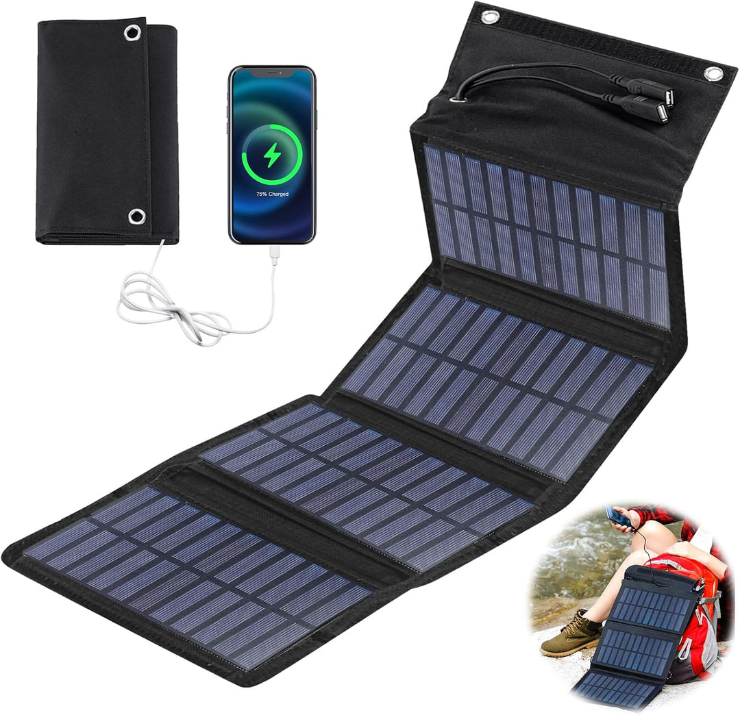 10W Faltbares Solarpanel - Tragbares Solar Ladegerät 5V 2USB Solar Panel Wasserdicht für Outdoor-Akt