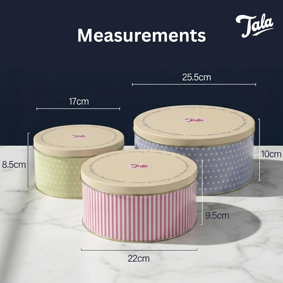 Tala 3er Set Retro-Design Metall Kuchenbehälter | Stapelbar | Für Kuchen, Kekse & Snacks | Grössen: