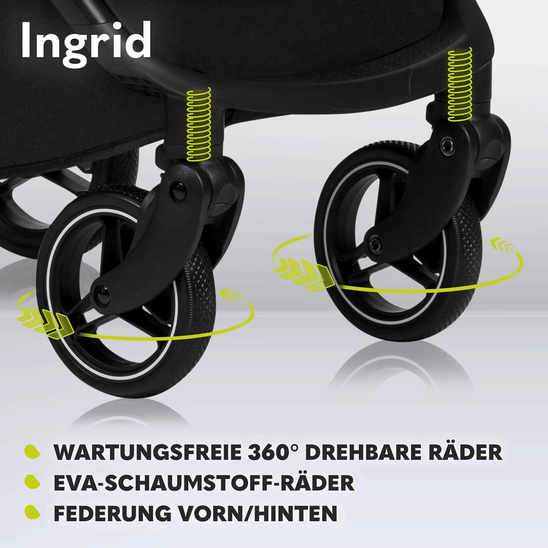 LIONELO INGRID Kinderwagen bis 22 kg von 6 Monaten bis 4 Jahren Grosse 360° schwenkbare Räder Volle